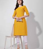 Yellow rayon straight chikankari embroidered casual kurta for women