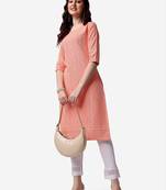 Peach rayon straight chikankari embroidered casual kurta for women