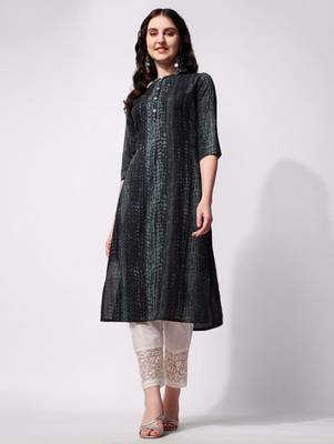 Black rayon straight tie dye printed casual kurta for women 1