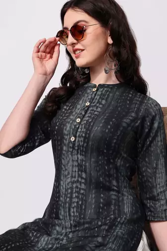 Black rayon straight tie dye printed casual kurta for women