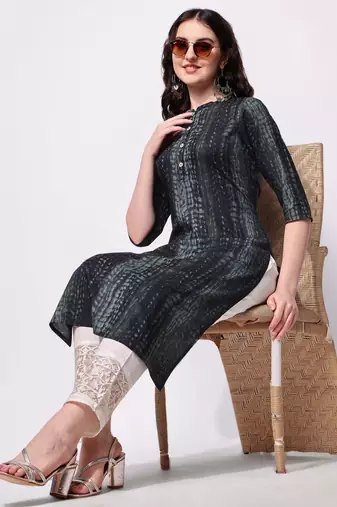 Black rayon straight tie dye printed casual kurta for women