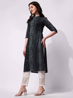 Black rayon straight tie dye printed casual kurta for women 4