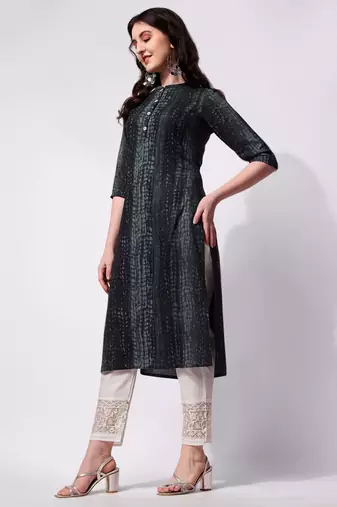 Black rayon straight tie dye printed casual kurta for women