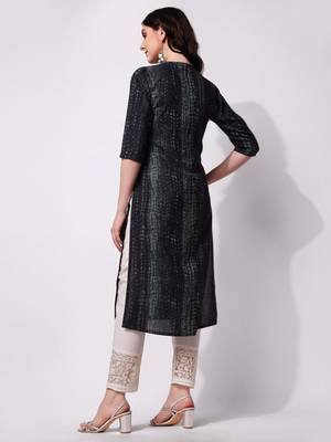 Black rayon straight tie dye printed casual kurta for women 5