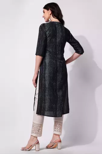 Black rayon straight tie dye printed casual kurta for women