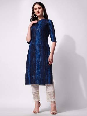 Blue rayon straight tie dye printed casual kurta for women 1