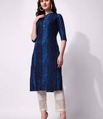 Blue rayon straight tie dye printed casual kurta for women