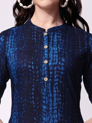 Blue rayon straight tie dye printed casual kurta for women 2
