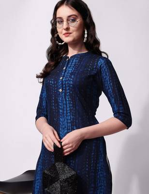 Blue rayon straight tie dye printed casual kurta for women 3