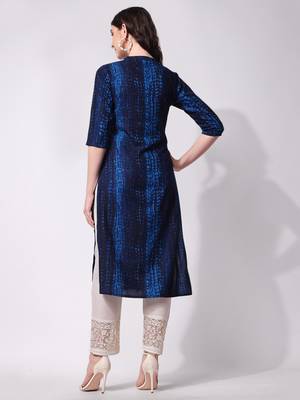 Blue rayon straight tie dye printed casual kurta for women 5