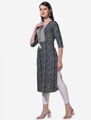 Blue rayon straight stripes printed casual kurta for women 4
