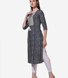 Blue rayon straight stripes printed casual kurta for women