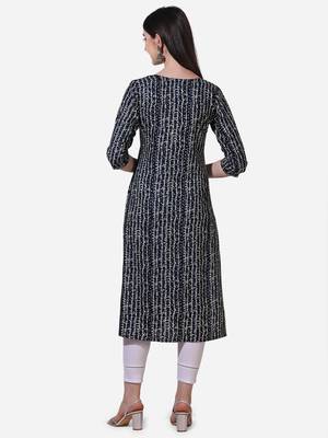 Blue rayon straight stripes printed casual kurta for women 5