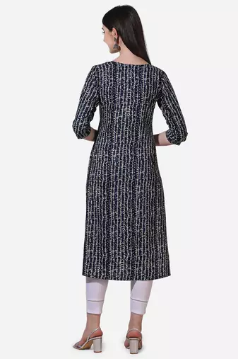 Blue rayon straight stripes printed casual kurta for women