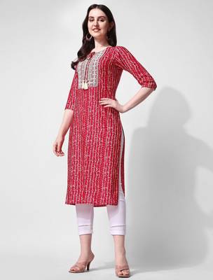 Red rayon straight stripes printed casual kurta for women 1