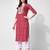 Red rayon straight stripes printed casual kurta for women