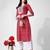 Red rayon straight stripes printed casual kurta for women