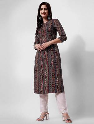 Multicolor rayon straight geometric printed casual kurta for women 1