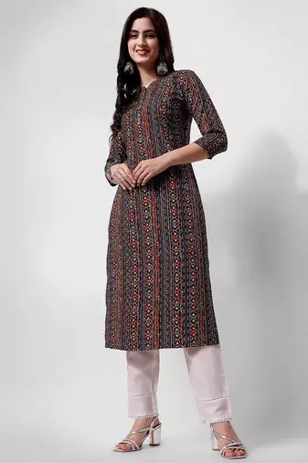 Multicolor rayon straight geometric printed casual kurta for women