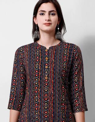 Multicolor rayon straight geometric printed casual kurta for women 2