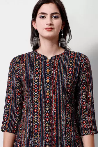 Multicolor rayon straight geometric printed casual kurta for women