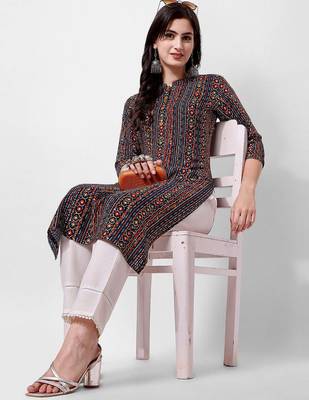 Multicolor rayon straight geometric printed casual kurta for women 3