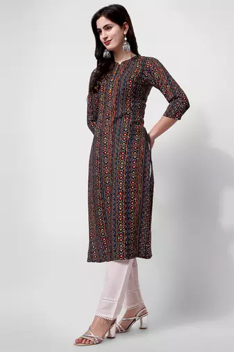 Multicolor rayon straight geometric printed casual kurta for women