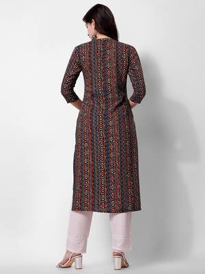 Multicolor rayon straight geometric printed casual kurta for women 5