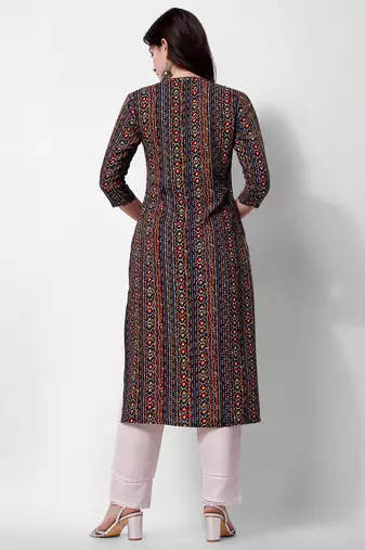 Multicolor rayon straight geometric printed casual kurta for women