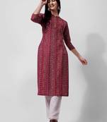 Purple rayon straight geometric printed casual kurta for women