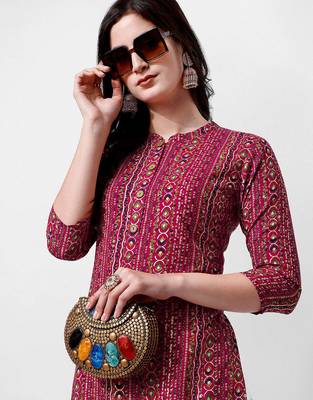 Purple rayon straight geometric printed casual kurta for women 2