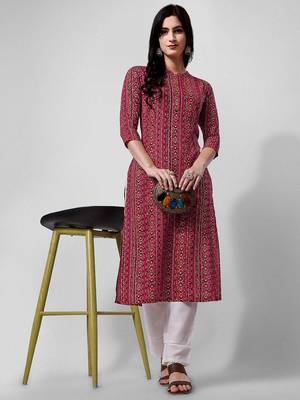 Purple rayon straight geometric printed casual kurta for women 3