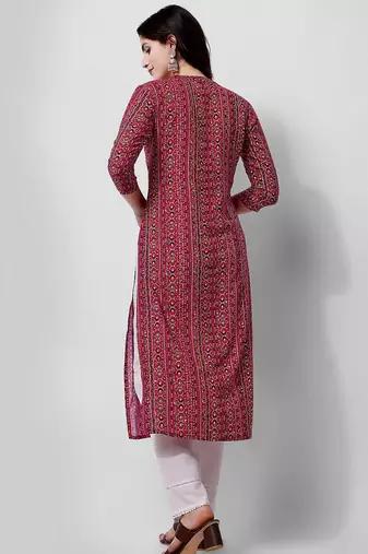 Purple rayon straight geometric printed casual kurta for women