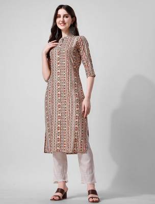 Off white rayon straight geometric printed casual kurta for women 1