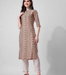 Off white rayon straight geometric printed casual kurta for women
