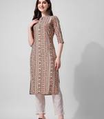 Off white rayon straight geometric printed casual kurta for women