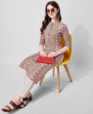 Off white rayon straight geometric printed casual kurta for women 3