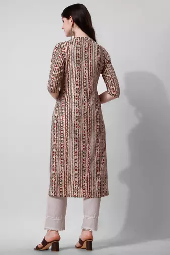 Off white rayon straight geometric printed casual kurta for women
