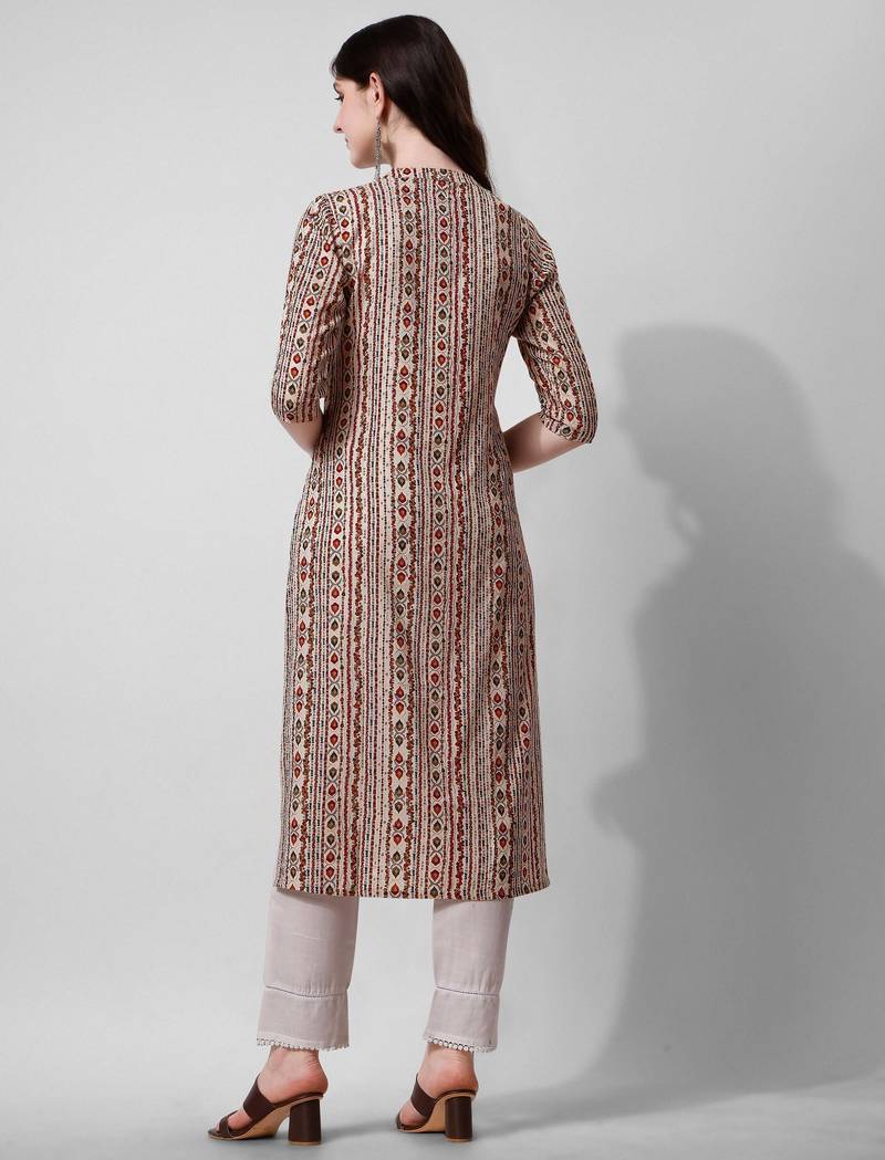 Off white rayon straight geometric printed casual kurta for women