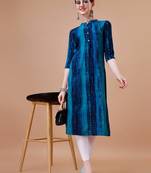 Blue rayon straight tie dye printed casual kurta for women