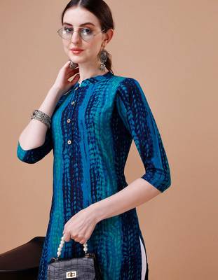 Blue rayon straight tie dye printed casual kurta for women 2
