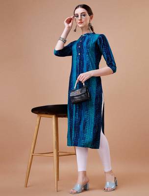 Blue rayon straight tie dye printed casual kurta for women 3