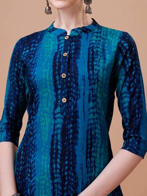 Blue rayon straight tie dye printed casual kurta for women 4