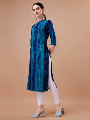 Blue rayon straight tie dye printed casual kurta for women 5