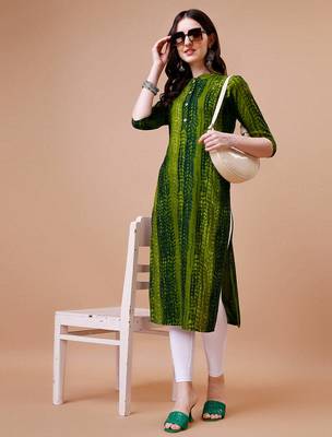 Green rayon straight tie dye printed casual kurta for women 1