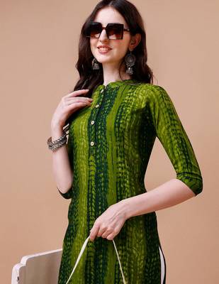 Green rayon straight tie dye printed casual kurta for women 2