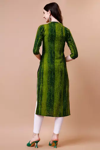 Green rayon straight tie dye printed casual kurta for women