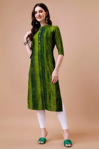 Green rayon straight tie dye printed casual kurta for women
