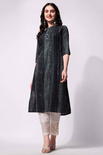 Black rayon straight tie dye printed casual kurta for women
