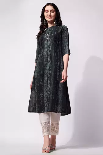 Black rayon straight tie dye printed casual kurta for women